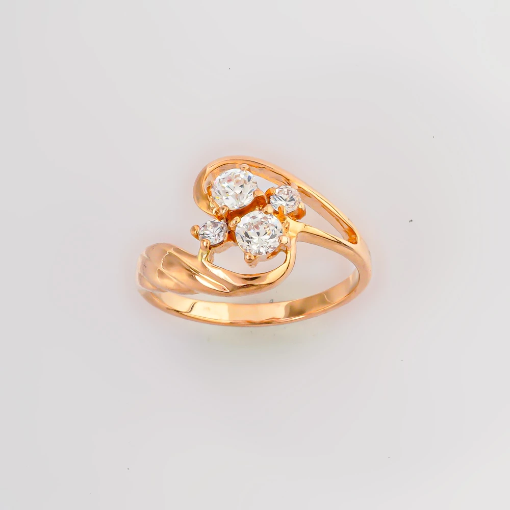 Кольцо с фианитом из красного золота 585 пробы