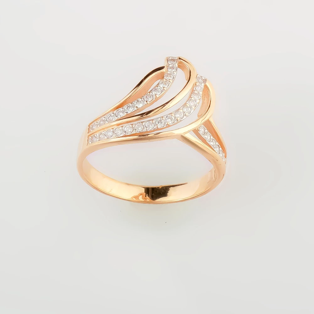 Кольцо с фианитом из красного золота 585 пробы