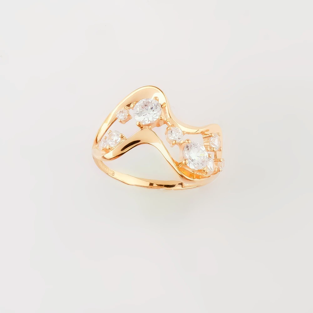 Кольцо с фианитом из красного золота 585 пробы