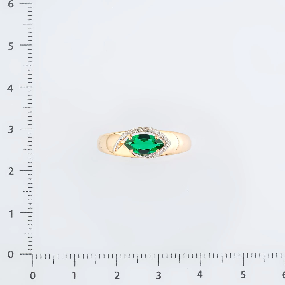 Кольцо с изумрудом синтетическим из красного золота 585 пробы