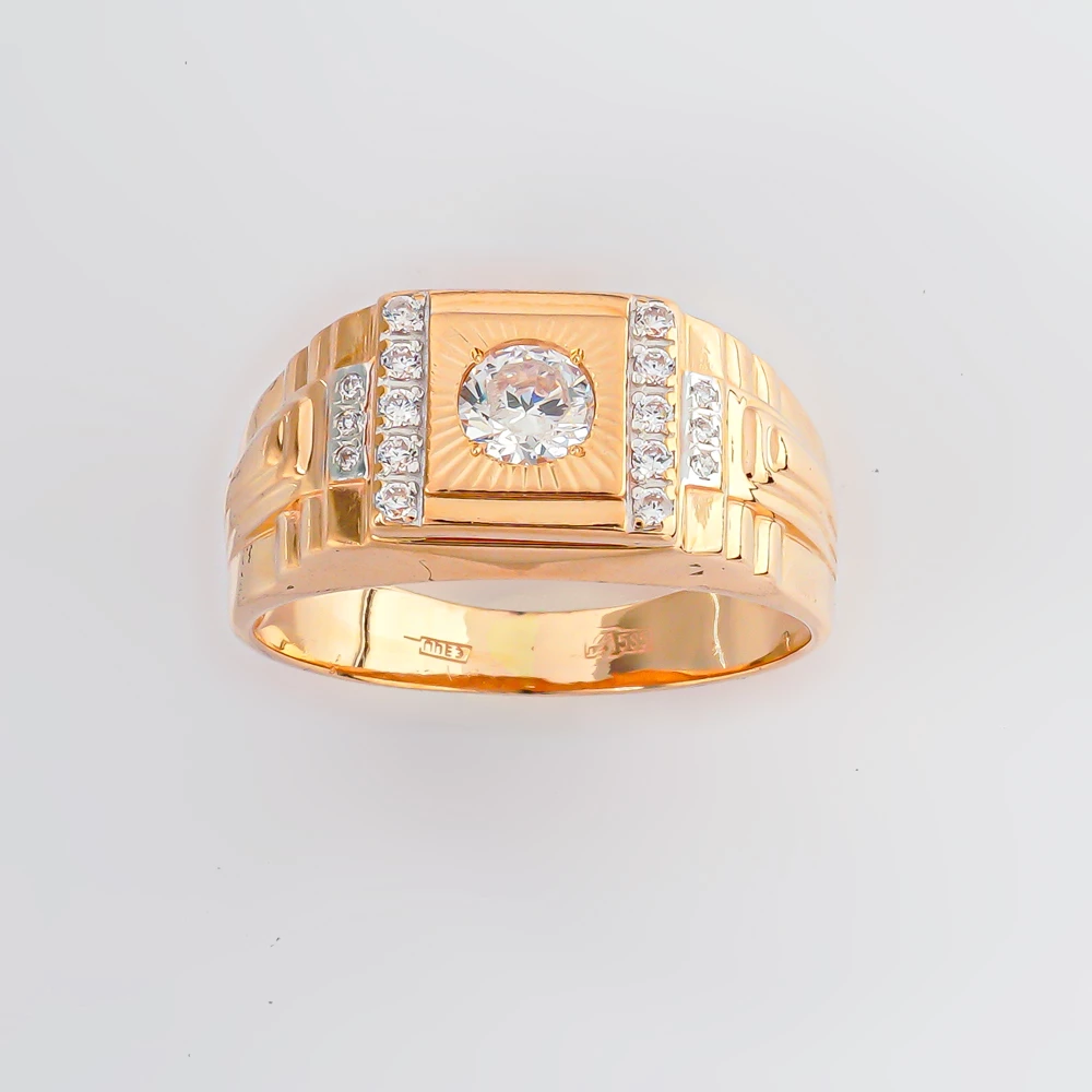 Кольцо с фианитом из красного золота 585 пробы