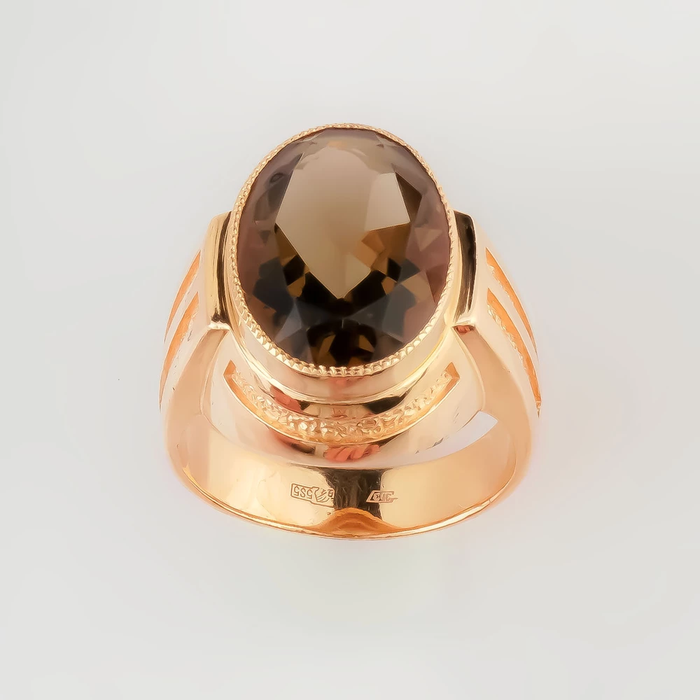 Кольцо с раух-топазом из красного золота 585 пробы