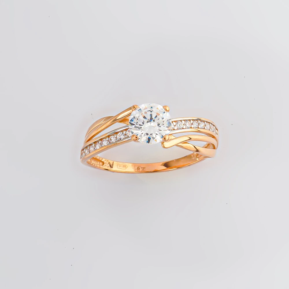 Кольцо с фианитом из красного золота 585 пробы