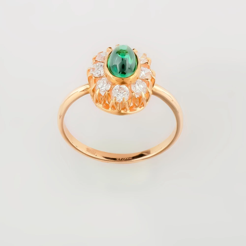 Кольцо с фианитом из красного золота 585 пробы