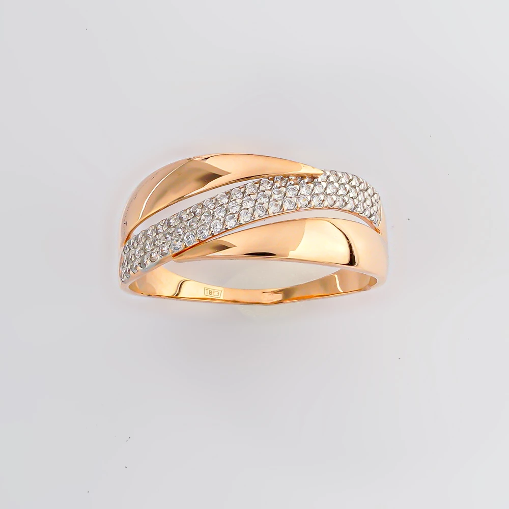 Кольцо с фианитом из красного золота 585 пробы