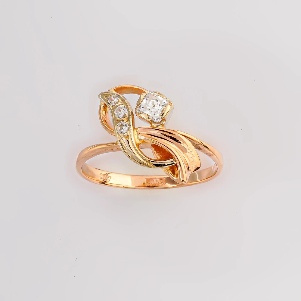 Кольцо с фианитом из красного золота 585 пробы