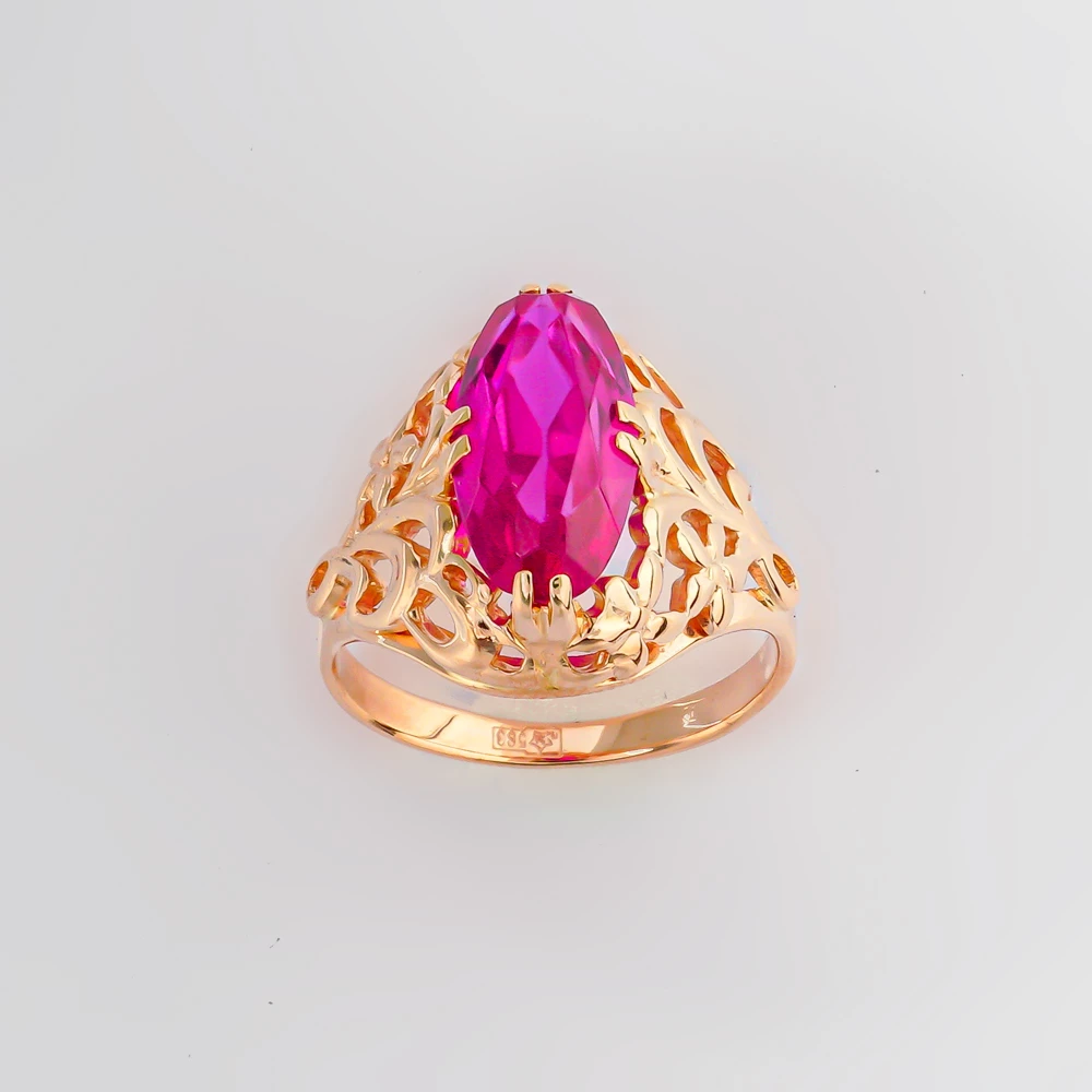 Кольцо с фианитом из красного золота 583 пробы