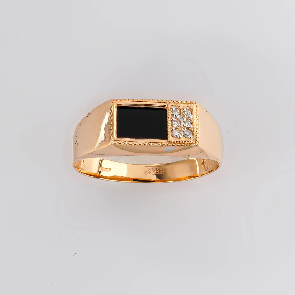 Кольцо с ониксом из красного золота 585 пробы