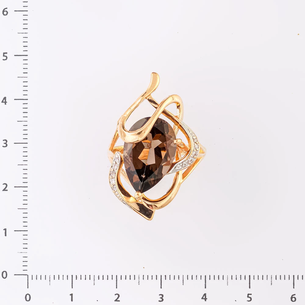 Кольцо с раух-топазом из красного золота 585 пробы