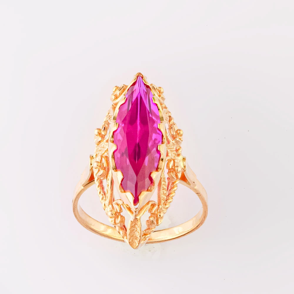 Кольцо с фианитом из красного золота 583 пробы