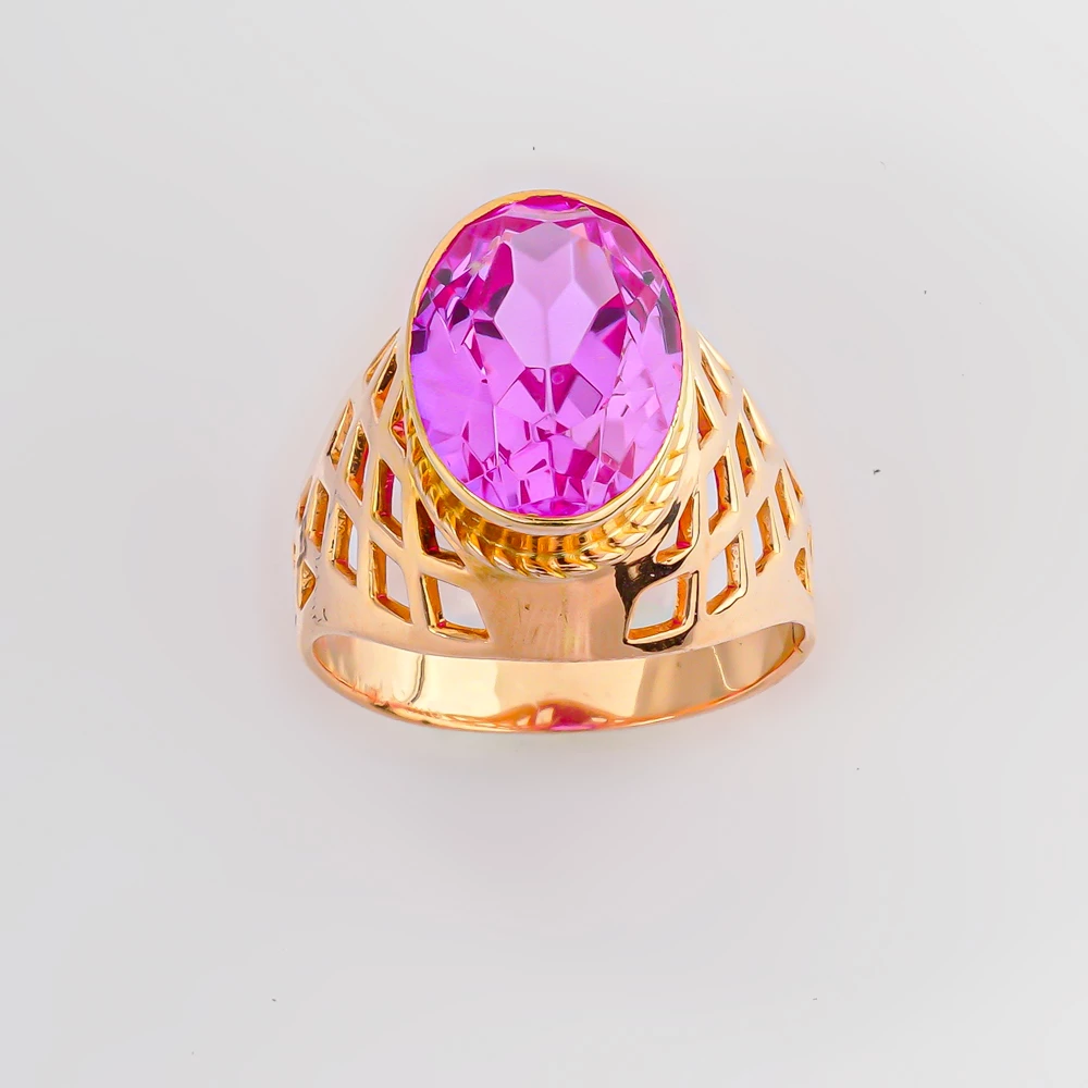 Кольцо с фианитом из красного золота 583 пробы