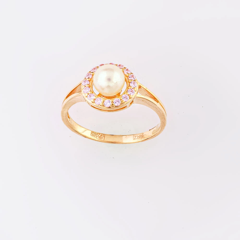 Кольцо с культивированным жемчугом из красного золота 585 пробы