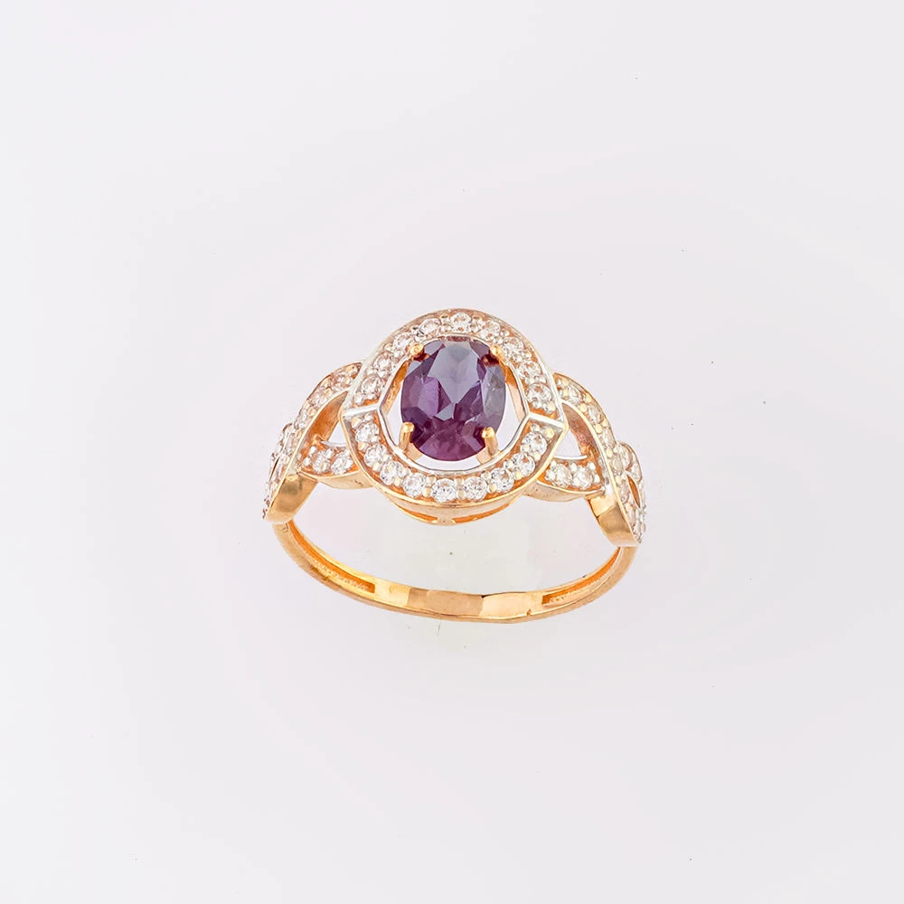 Кольцо с александритом синтетическим из красного золота 585 пробы