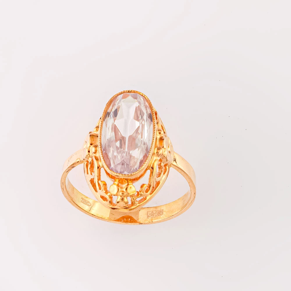 Кольцо с фианитом из красного золота 585 пробы