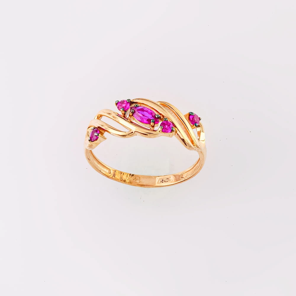 Кольцо с рубином синтетическим из красного золота 585 пробы