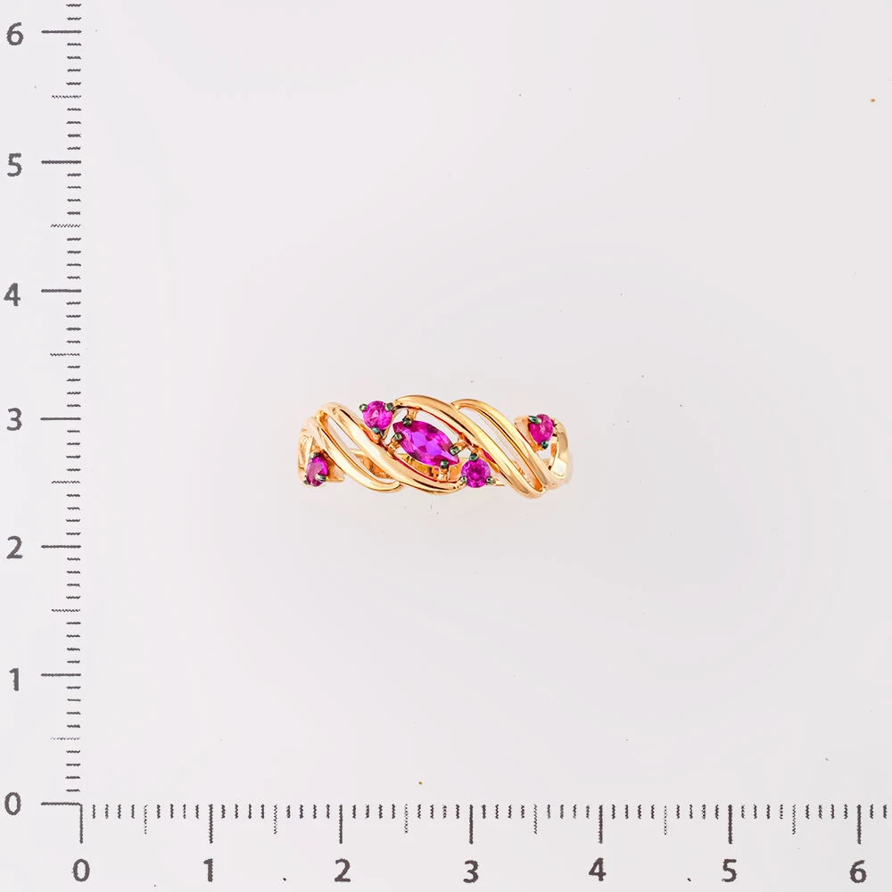 Кольцо с рубином синтетическим из красного золота 585 пробы