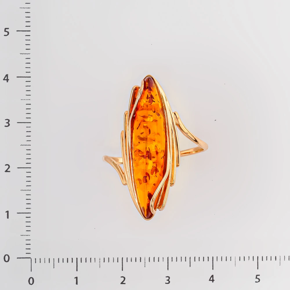 Кольцо с янтарем из красного золота 585 пробы