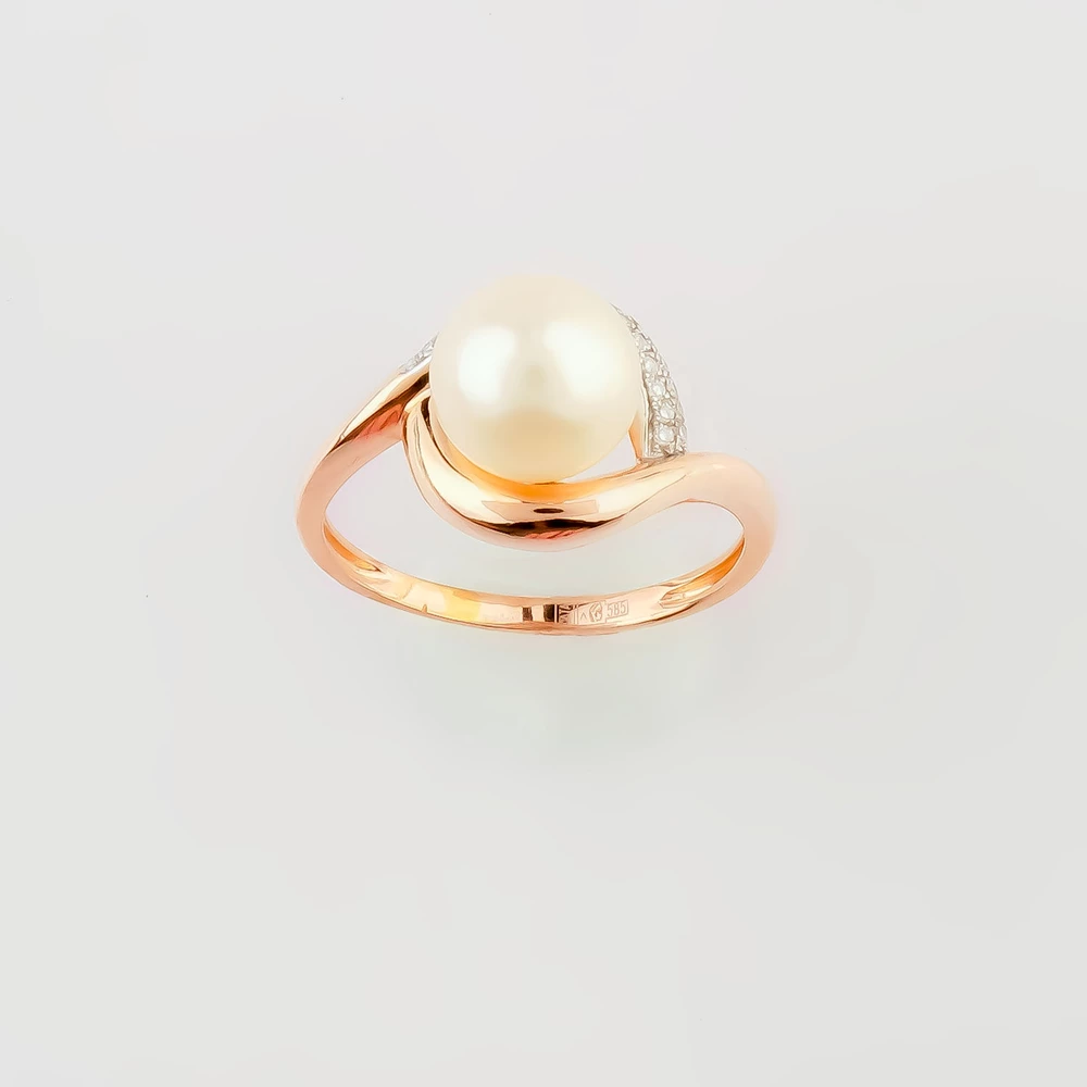 Кольцо с культивированным жемчугом из красного золота 585 пробы