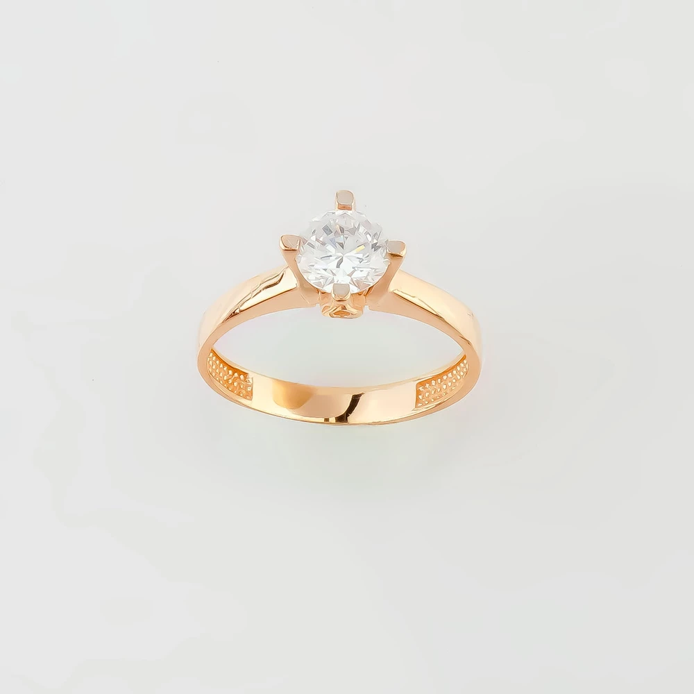 Кольцо с фианитом из красного золота 585 пробы