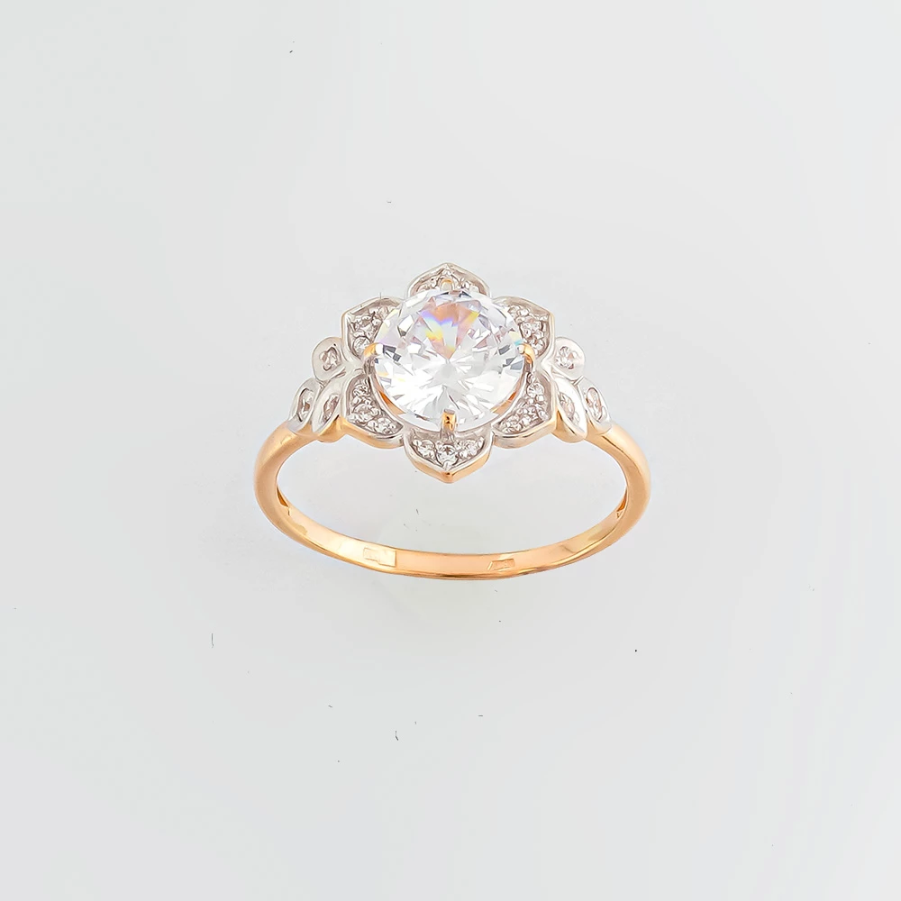 Кольцо с фианитом из красного золота 585 пробы