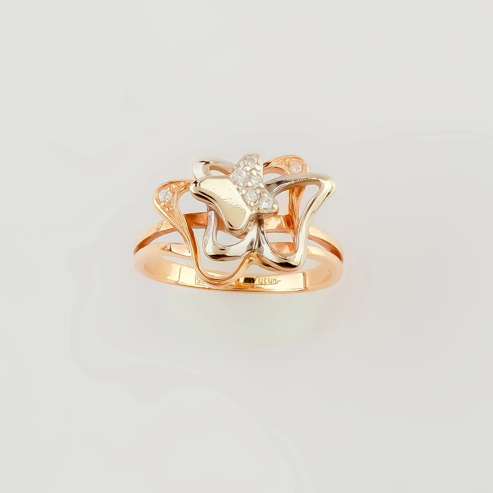 Кольцо с фианитом из красного золота 585 пробы