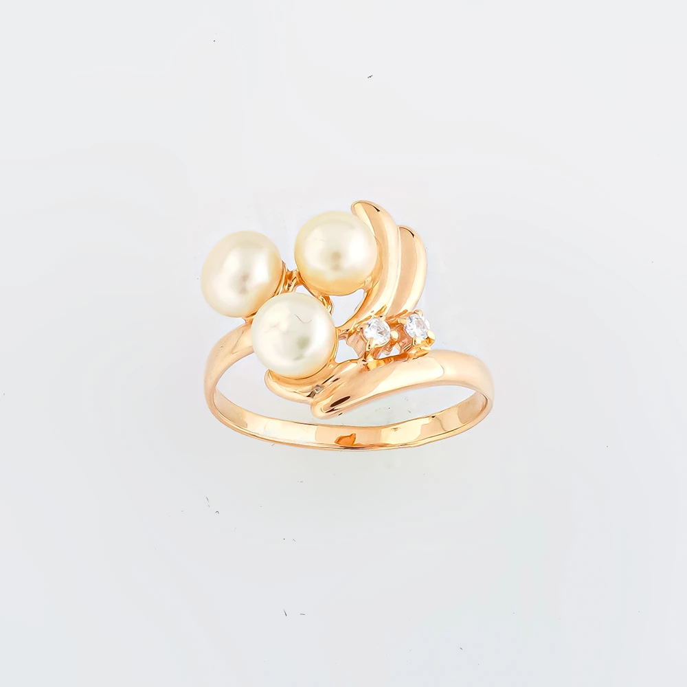 Кольцо с культивированным жемчугом из красного золота 585 пробы