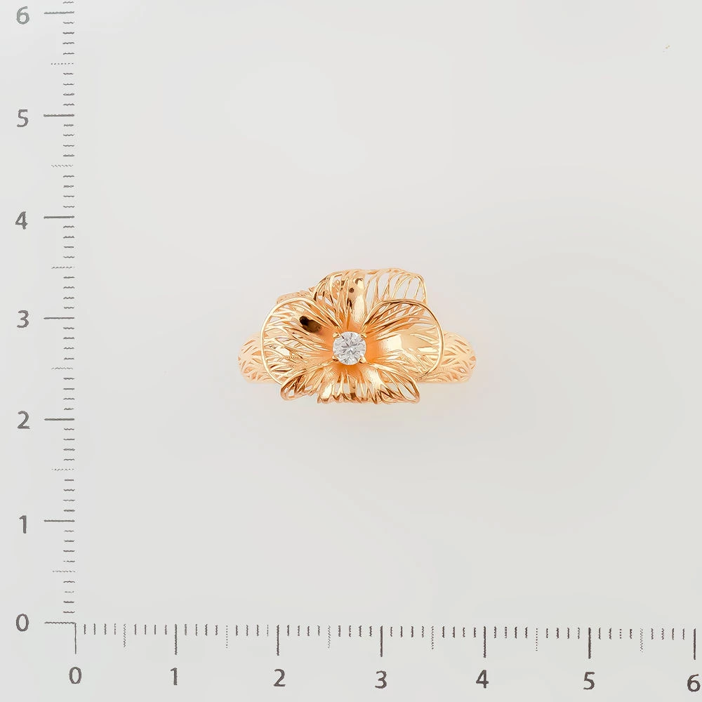 Кольцо с фианитом из красного золота 585 пробы