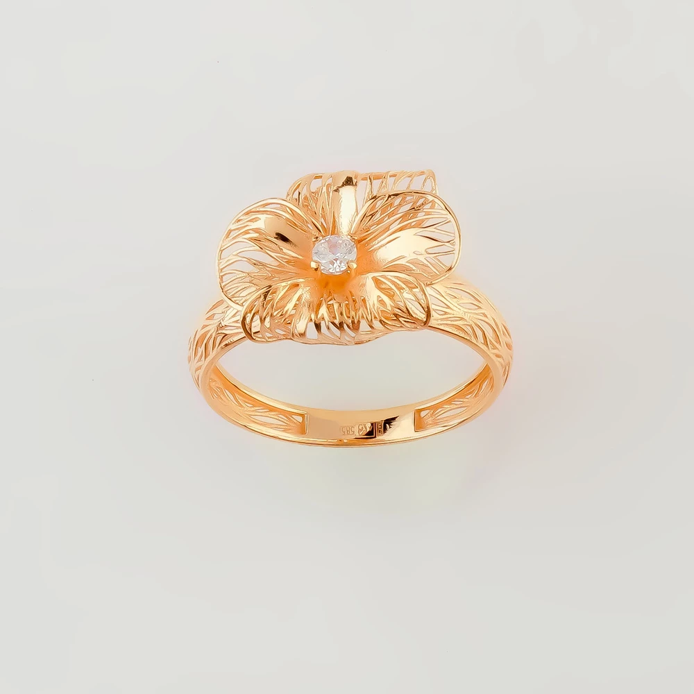 Кольцо с фианитом из красного золота 585 пробы