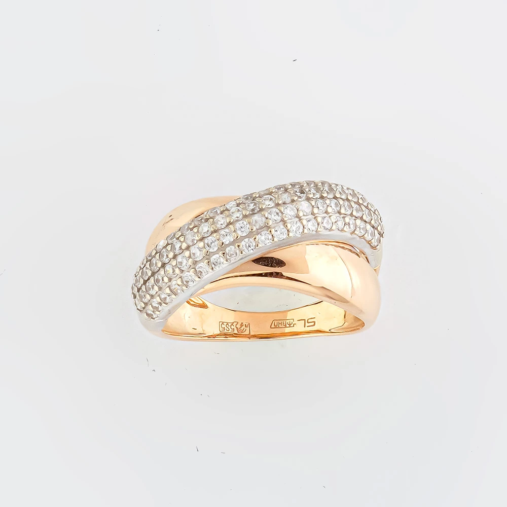 Кольцо с фианитом из красного золота 585 пробы