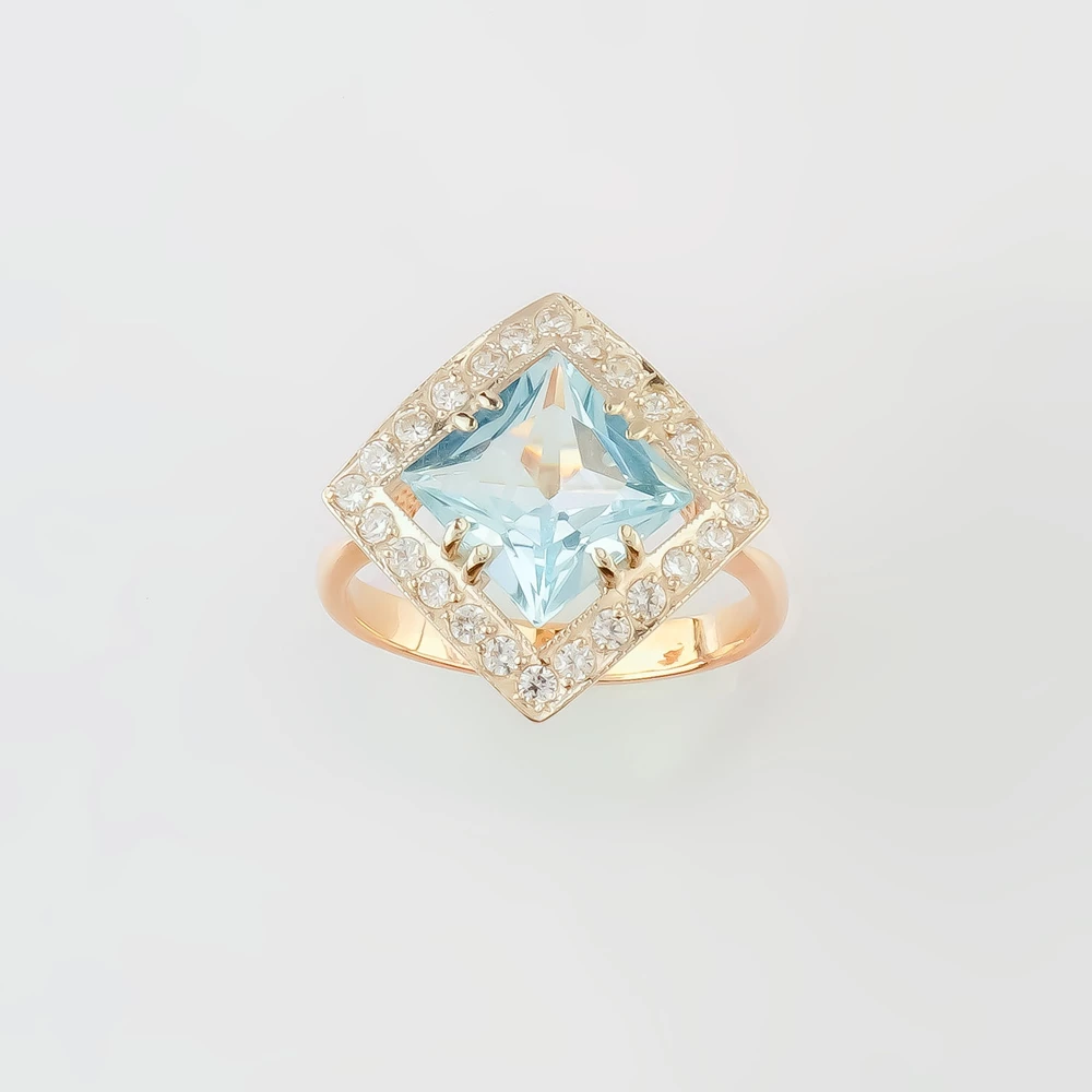 Кольцо с топазом из красного золота 585 пробы