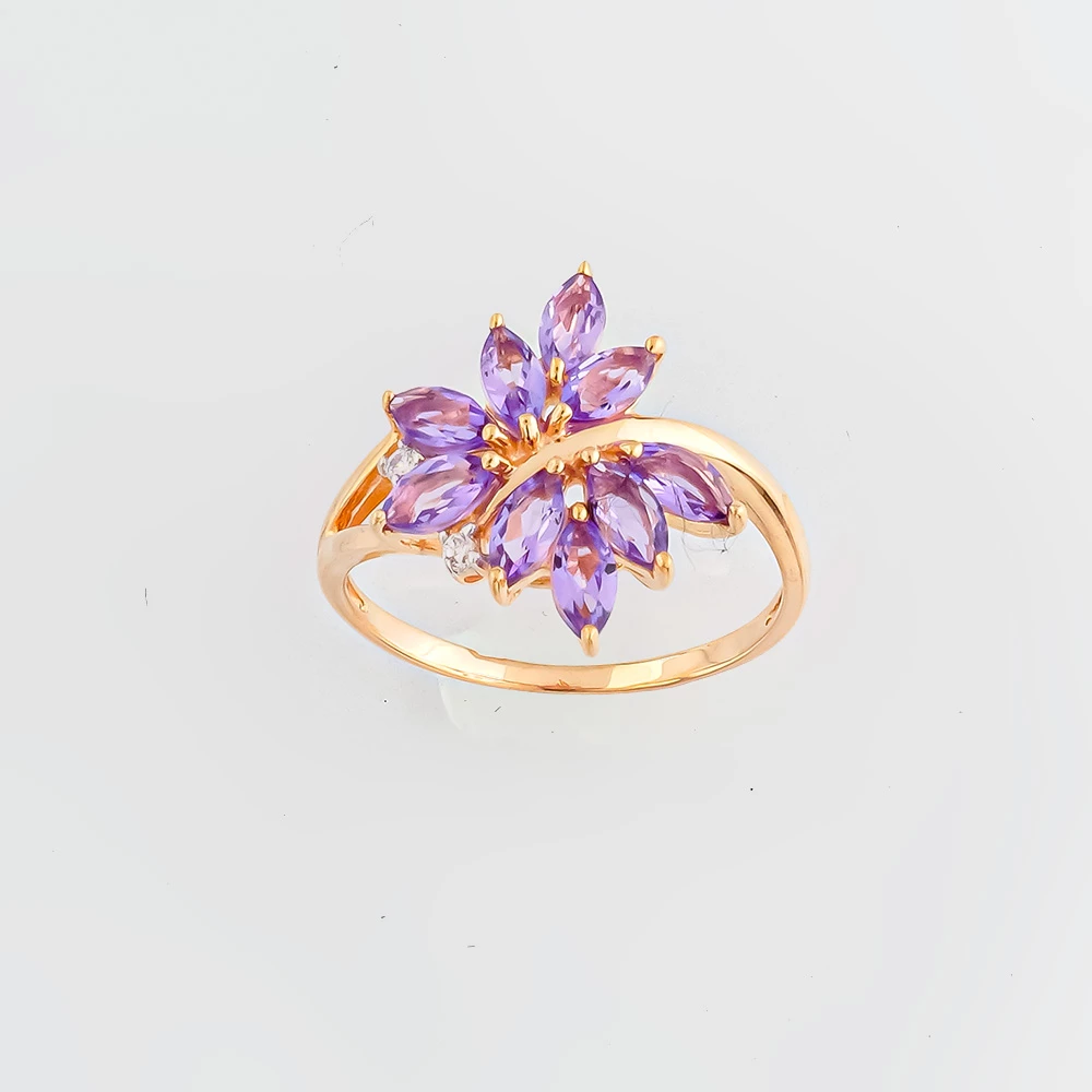 Кольцо с аметистом из красного золота 585 пробы