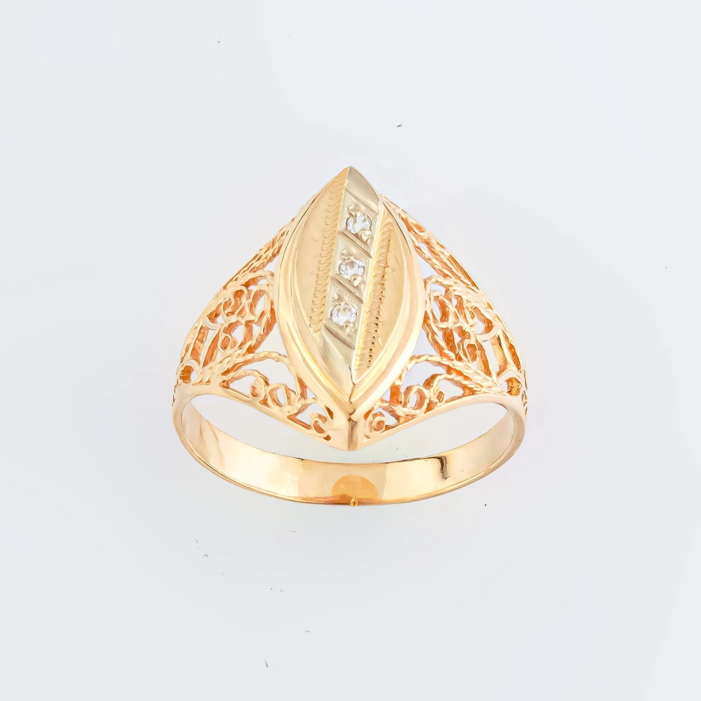 Кольцо с фианитом из красного золота 585 пробы