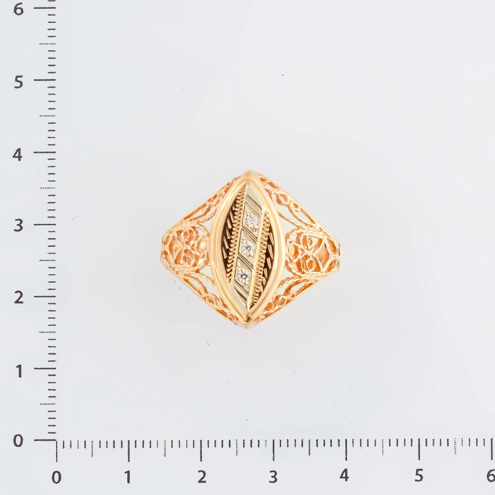 Кольцо с фианитом из красного золота 585 пробы