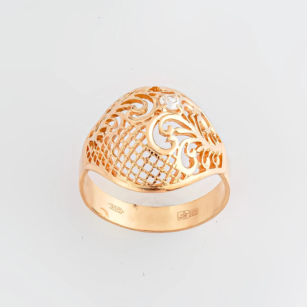 Кольцо с фианитом из красного золота 585 пробы