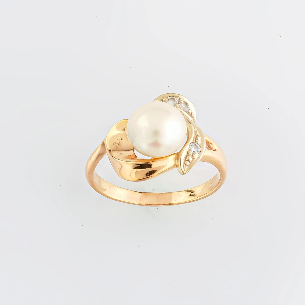 Кольцо с культивированным жемчугом из красного золота 585 пробы