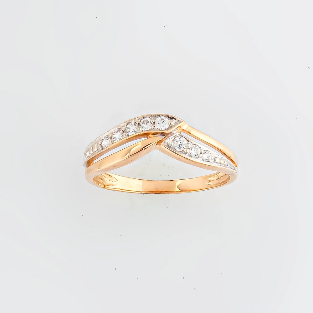 Кольцо с фианитом из красного золота 585 пробы