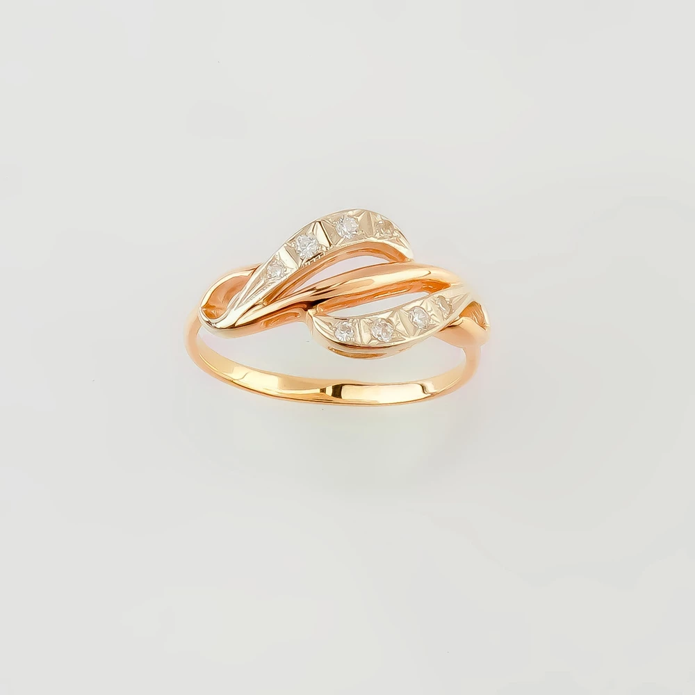 Кольцо с фианитом из красного золота 585 пробы