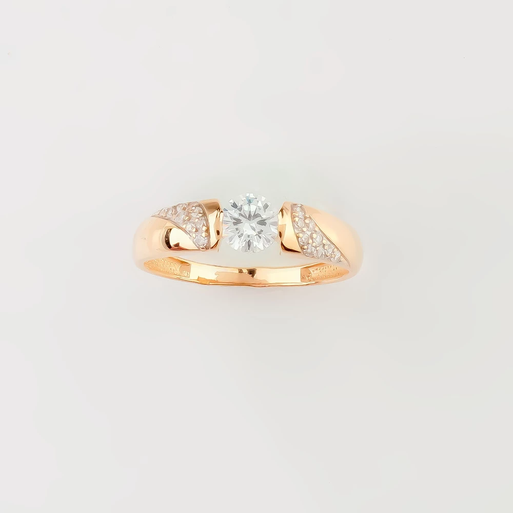 Кольцо с фианитом из красного золота 585 пробы