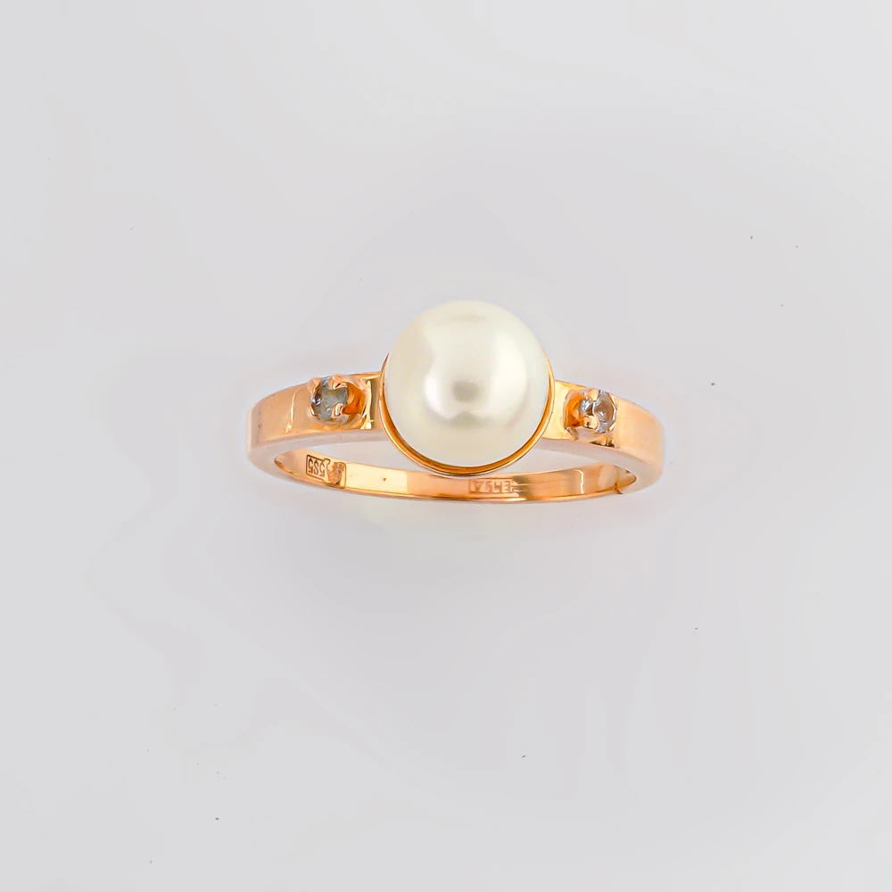 Кольцо с культивированным жемчугом из красного золота 585 пробы