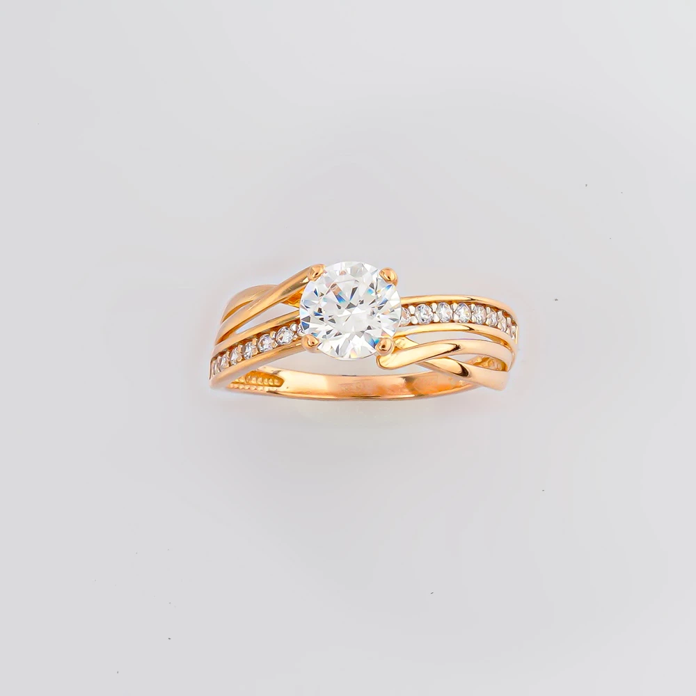 Кольцо с фианитом из красного золота 585 пробы