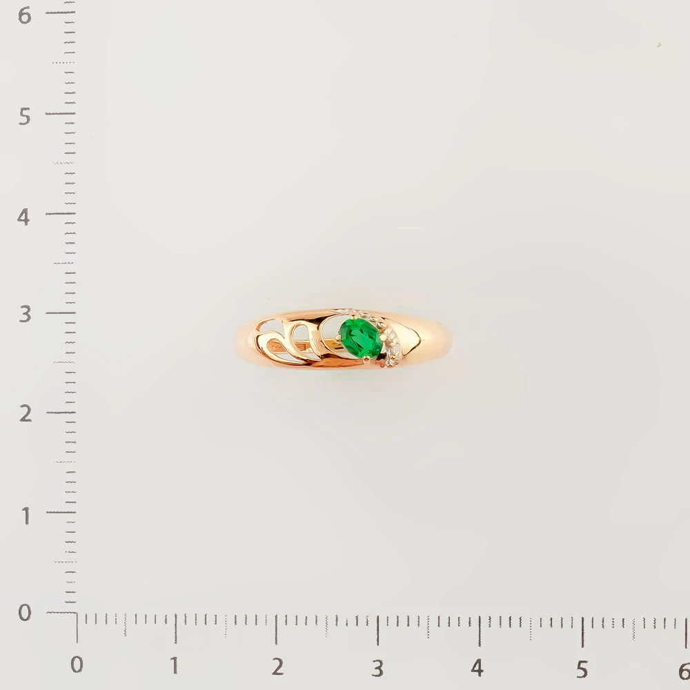 Кольцо с изумрудом синтетическим из красного золота 585 пробы