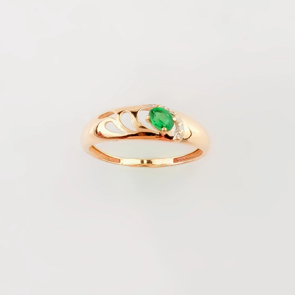 Кольцо с изумрудом синтетическим из красного золота 585 пробы