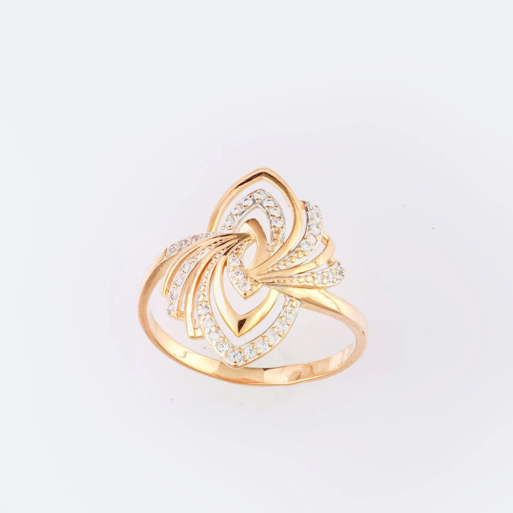 Кольцо с фианитом из красного золота 585 пробы