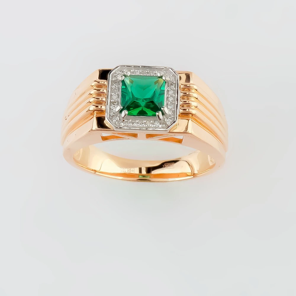 Кольцо с изумрудом синтетическим из красного золота 585 пробы