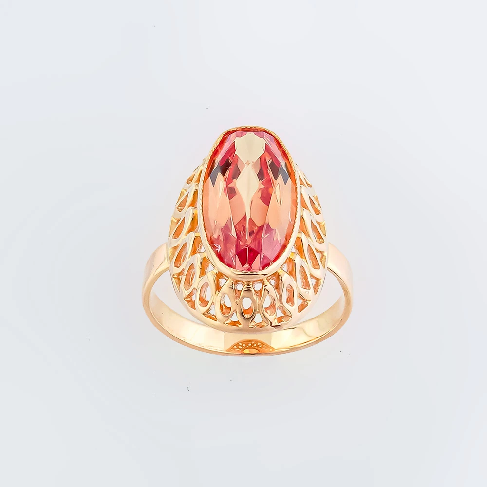 Кольцо с фианитом из красного золота 583 пробы