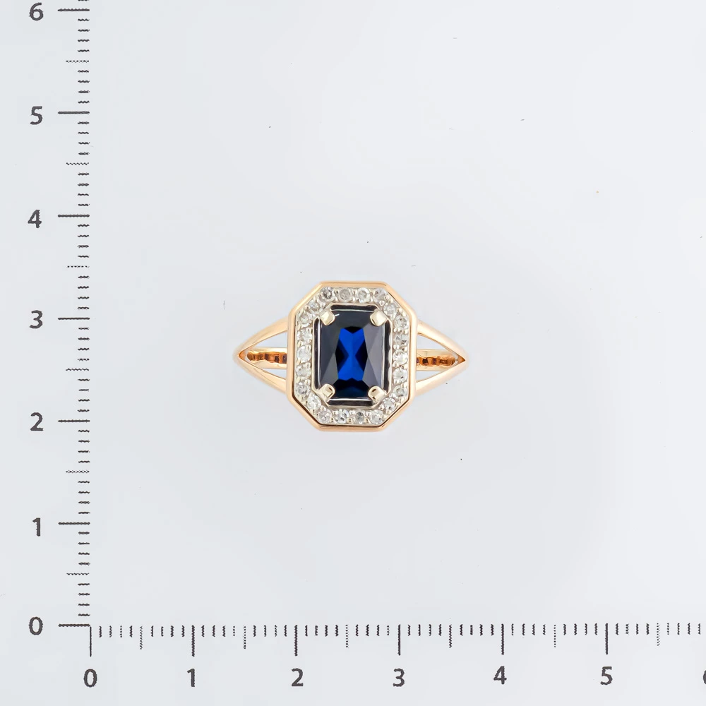 Кольцо с сапфиром синтетическим из красного золота 585 пробы