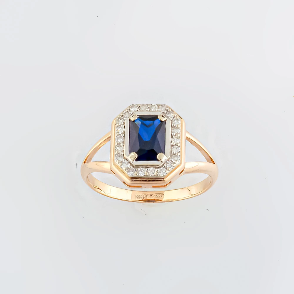 Кольцо с сапфиром синтетическим из красного золота 585 пробы