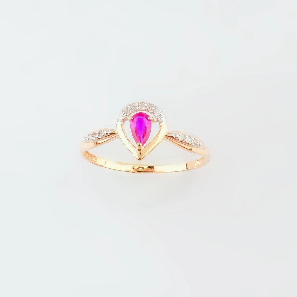 Кольцо с рубином синтетическим из красного золота 585 пробы