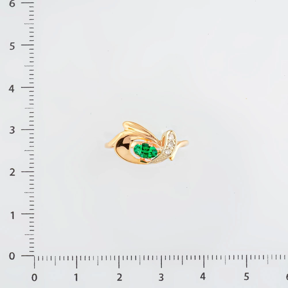 Кольцо с изумрудом синтетическим из красного золота 585 пробы