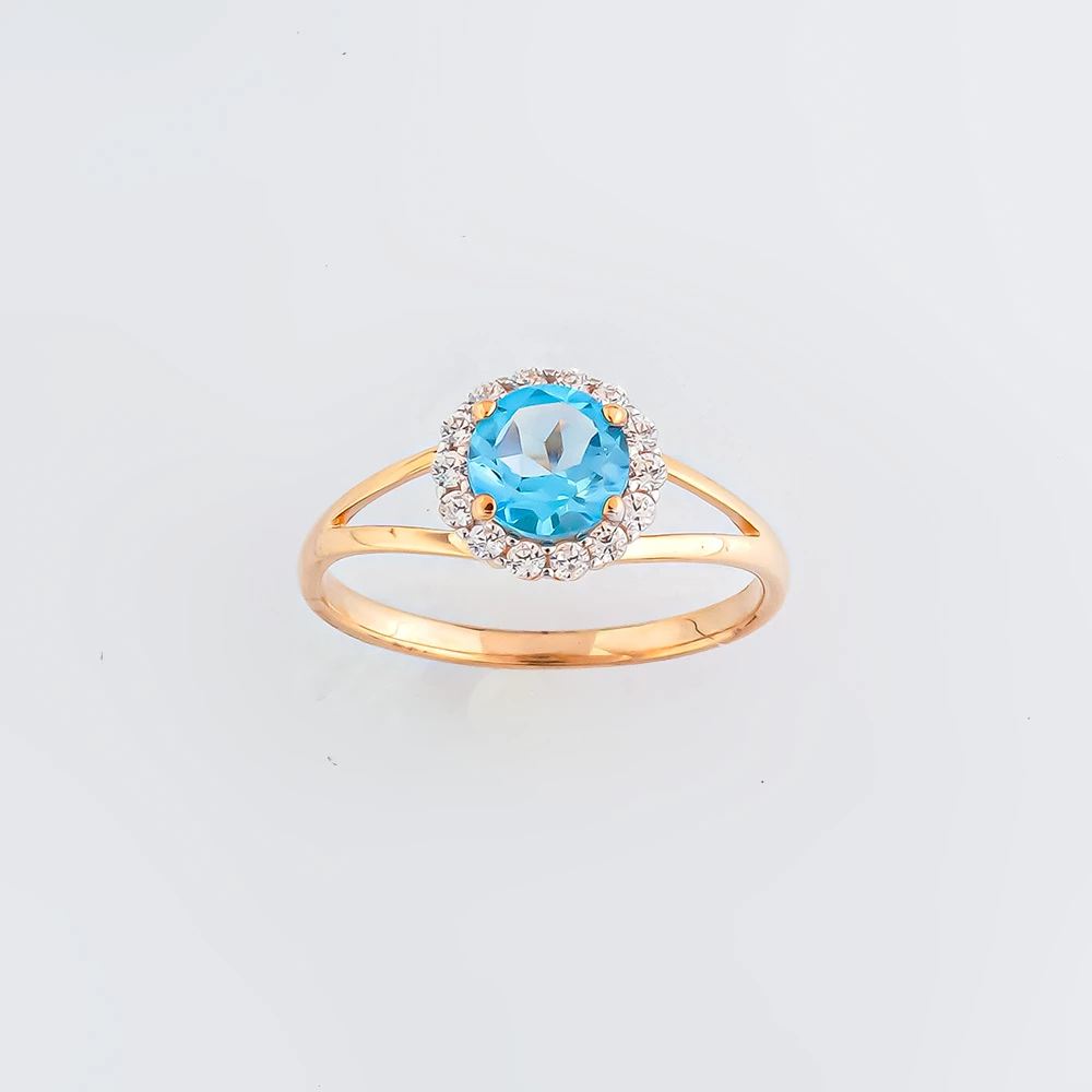 Кольцо с топазом из красного золота 585 пробы